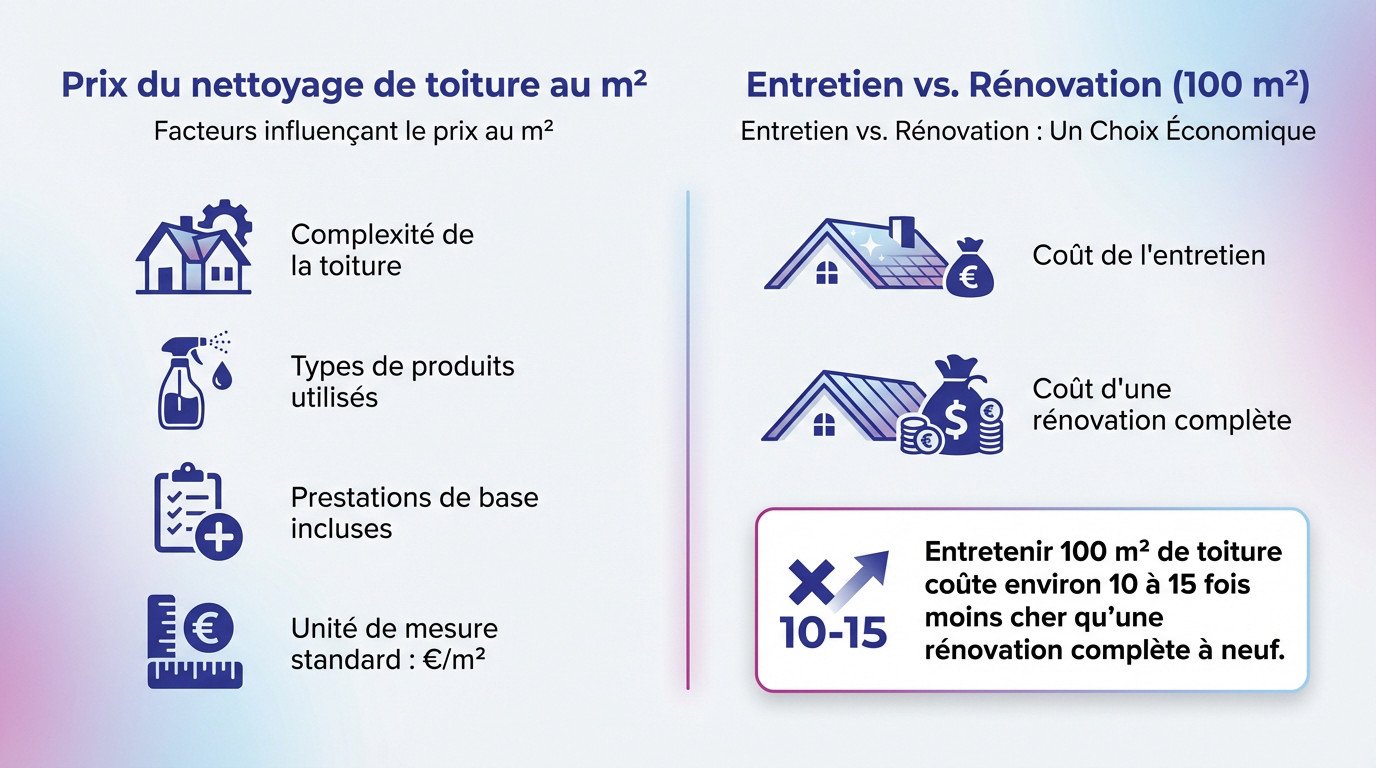 Graphique comparatif du coût d'un nettoyage de toiture versus une rénovation complète