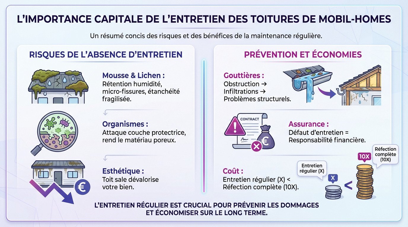 Nettoyage et entretien professionnel d'une toiture de mobil-home pour prévenir les infiltrations