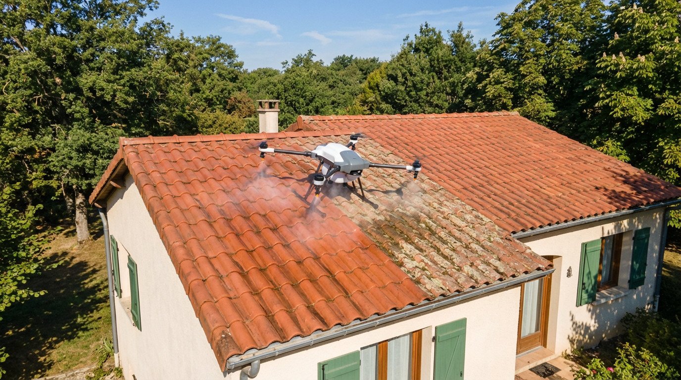 Nettoyage toiture drone dans l&rsquo;Ain : efficacité et sécurité
